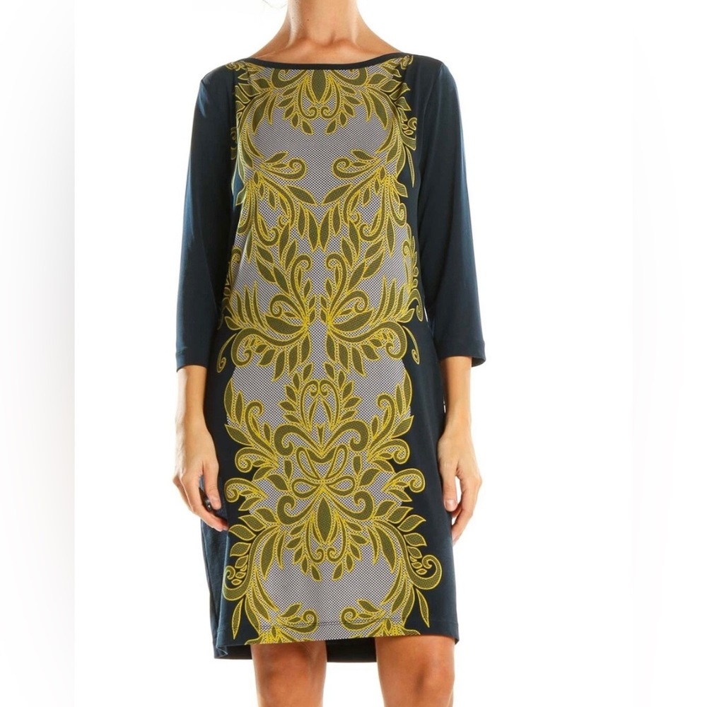 Banana Republic Navy Shift Dress with Yellow Baroque Print